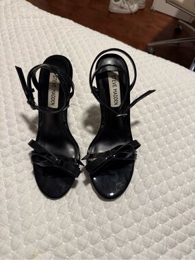 Steve Madden Black Patent Ankle-Strap Bow Heels